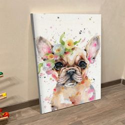dog portrait canvas, little miss frenchie, canvas print, dog poster printing, dog wall art canvas