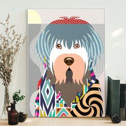 dog portrait canvas, old english sheepdog, canvas print, dog canvas print, dog wall art canvas