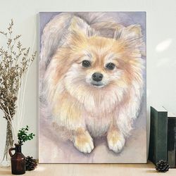 dog portrait canvas, pomeranian watercolor pom puppy dog, painting canvas print, dog wall art canvas