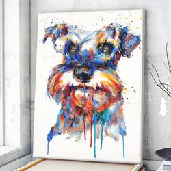 dog portrait canvas, schnauzer head watercolor, portrait canvas print, dog wall art canvas, dog poster printing