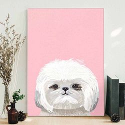 dog portrait canvas, shih tsu dog portrait pink cute art, canvas print, dog canvas print