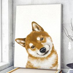 dog portrait canvas, smile shiba inu canvas print, dog canvas print, dog wall art canvas, dog poster printing