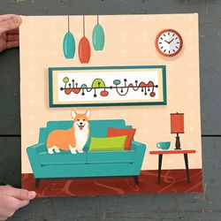 dog square canvas, a corgi makes a house, home canvas print, dog canvas print, dog poster printing
