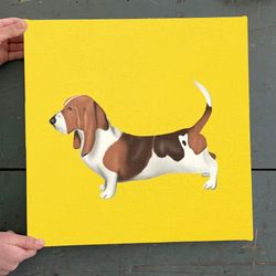 dog square canvas, basset hound in profile, yellow canvas print, canvas with dogs on it, dog canvas print