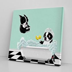 dog square canvas, bath time, canvas print, dog wall art canvas, dog canvas print -canvas with dogs on it