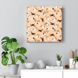 dog square canvas, beagle scatter peach, canvas print, dog canvas print