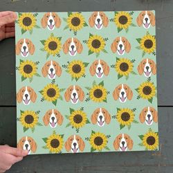 dog square canvas, beagles pattern floral sunflowers, canvas print, dog canvas print, dog wall art canvas