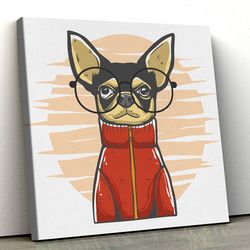 dog square canvas, chiahuahua with glasses, dog canvas pictures, dog painting posters, canvas prints, dog wall art canva