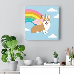 dog square canvas, corgicorn, cute pastel corgi, canvas print, dog canvas print, dog wall art canvas