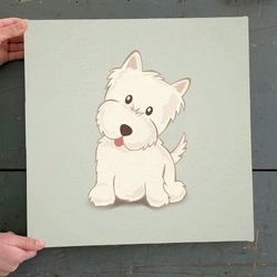 dog square canvas, cute westie puppy dog, canvas print, dog poster printing, dog canvas print