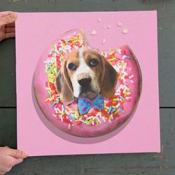 dog square canvas, dog wall art canvas, doggy donut, canvas print, dog canvas print
