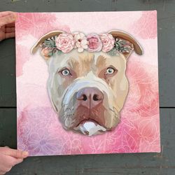 dog square canvas, dog wall art canvas, pretty pitbull, canvas print, dog canvas print