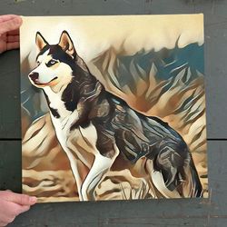 dog square canvas, dog wall art canvas, the siberian husky, canvas print, dog canvas print