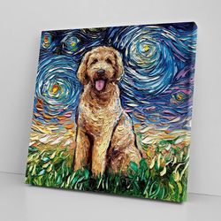 dog square canvas, goldendoodle night, canvas print, dog canvas print, dog wall art canvas