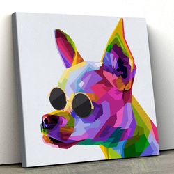 dog square canvas, multicolor chiuaua with glasses, dog canvas pictures, dog wall art canvas, canvas prints, dog poster