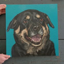 dog square canvas, smiling rottweiler painting, canvas print, dog wall art canvas, dog canvas print