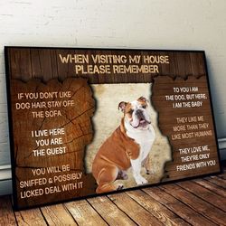 english bulldog please remember when visiting our house poster, dog wall art, poster to print,