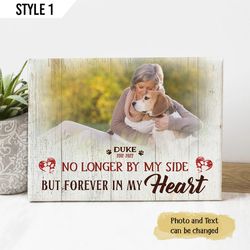 no longer by my side but forever in my heart dog personalized canvas poster, dog memorial gift