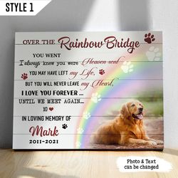 over the rainbow bridge dog personalized canvas, wall art canvas, gift for dog lovers