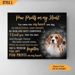 paw prints on my heart dog personalized canvas, wall art canvas, gift for dog lovers