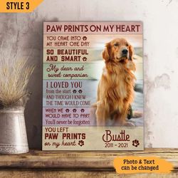 paw prints on my heart dog personalized canvas, wall art canvas, gifts for dog mom