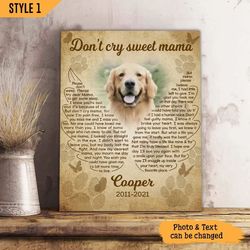 personalized poster & canvas don't cry sweet mama dog poem canvas poster, personalized gift for dog mom