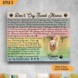 personalized poster & canvas don't cry sweet mama dog poem printable matte canvas, dog lovers gifts