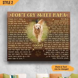 personalized poster & canvas don't cry sweet mama dog poem printable matte canvas, gift for dog mom