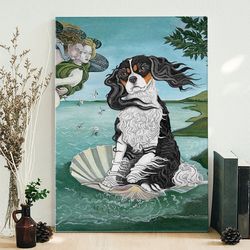 portrait canvas, birth of the cavalier king charles, canvas print, dog wall art canvas