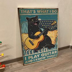 portrait canvas, black cat poster, vintage canvas poster, i play guitar i know things, cat canvas print