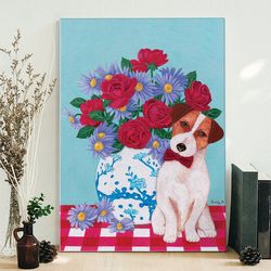 portrait canvas, chinoiserie vase and jack russell, canvas print, dog wall art canvas, dog canvas