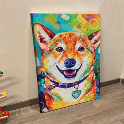 portrait canvas, happy shiba inu, canvas print, dog canvas print, dog wall art canvas