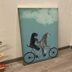 portrait canvas, schnauzer on bicycle, canvas print, dog canvas print, dog wall art canvas