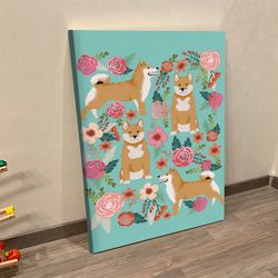 portrait canvas, shiba inu floral collage, canvas print, dog canvas prints, dog wall art canvas, dog poster printing