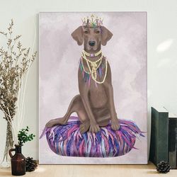 portrait canvas, weimaraner on purple cushion, canvas print, dog canvas, dog wall art canvas