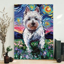 portrait canvas, westie night, dog canvas, canvas print, dog canvas print, dog wall art canvas