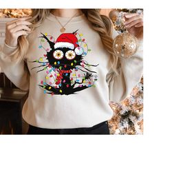 black cat christmas sweatshirt, santa cat shirt, meowy xmas tee, cat lover christmas tee, cat family christmas shirt, fu