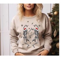 christmas skeleton dance sweatshirt, merry christmas skull shirt, santa hat skeleton christmas shirt, tis the season shi