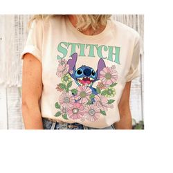 cute disney 90s style floral stitch portrait shirt, disney lilo and stitch shirt, disneyland family vacation shirt, magi