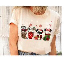 cute disney mickey and minnie coffee drink cups christmas shirt, mickeys very merry christmas shirt, wdw christmas matc