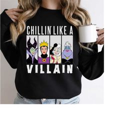 disney chillin like a villain gang ursula evil queen cruella maleficent shirt, disneyland family matching shirt, wdw epc