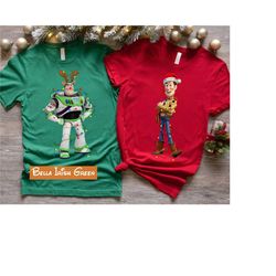 disney christmas toy story santa buzz lightyear and woody christmas lights shirt, christmas vibes tee, disneyland xmas m