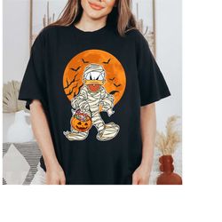 disney donald duck mummy and pumpkin lantern halloween shirt, mummy donald tee, disneyland halloween matching family shi