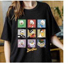 disney ducktales group shot comic box up tshirt, scrooge mcduck donald duck huey dewey louie, disneyland gift unisex t