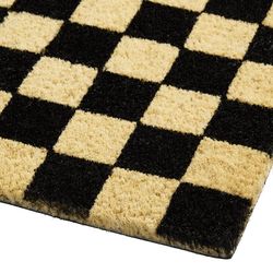 black and natural checkerboard coir doormat