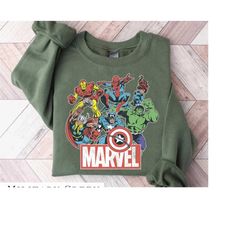 marvel avengers team retro comic vintage graphic t-shirt, disneyland family matching shirt, magic kingdom tee, wdw epcot