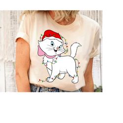 disney santa marie christmas lights costume shirt, christmas aristocats marie cat shirt, disneyland xmas family matching