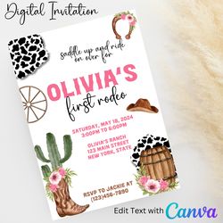 my first rodeo digital invitation | editable text with canva | you save | you download | you print | digital file only