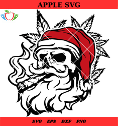 santa skull smoking svg, santa skull svg, santa skull cannabis svg