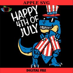 dinosaur happy 4th of july svg, t rex fireworks svg, dino american flag svg